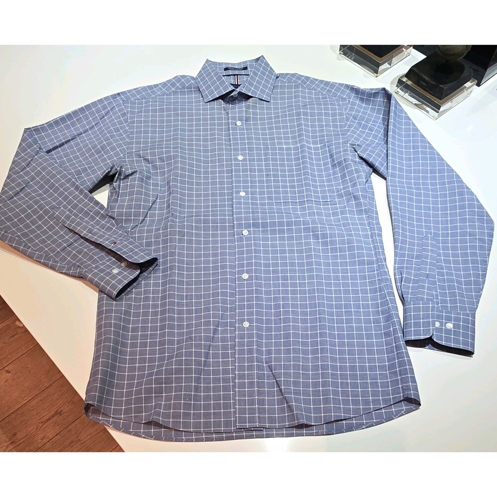 Tommy Hilfiger Regular Fit Stretch Wrinkle Resistant Blue Check 15-15.5 34/35